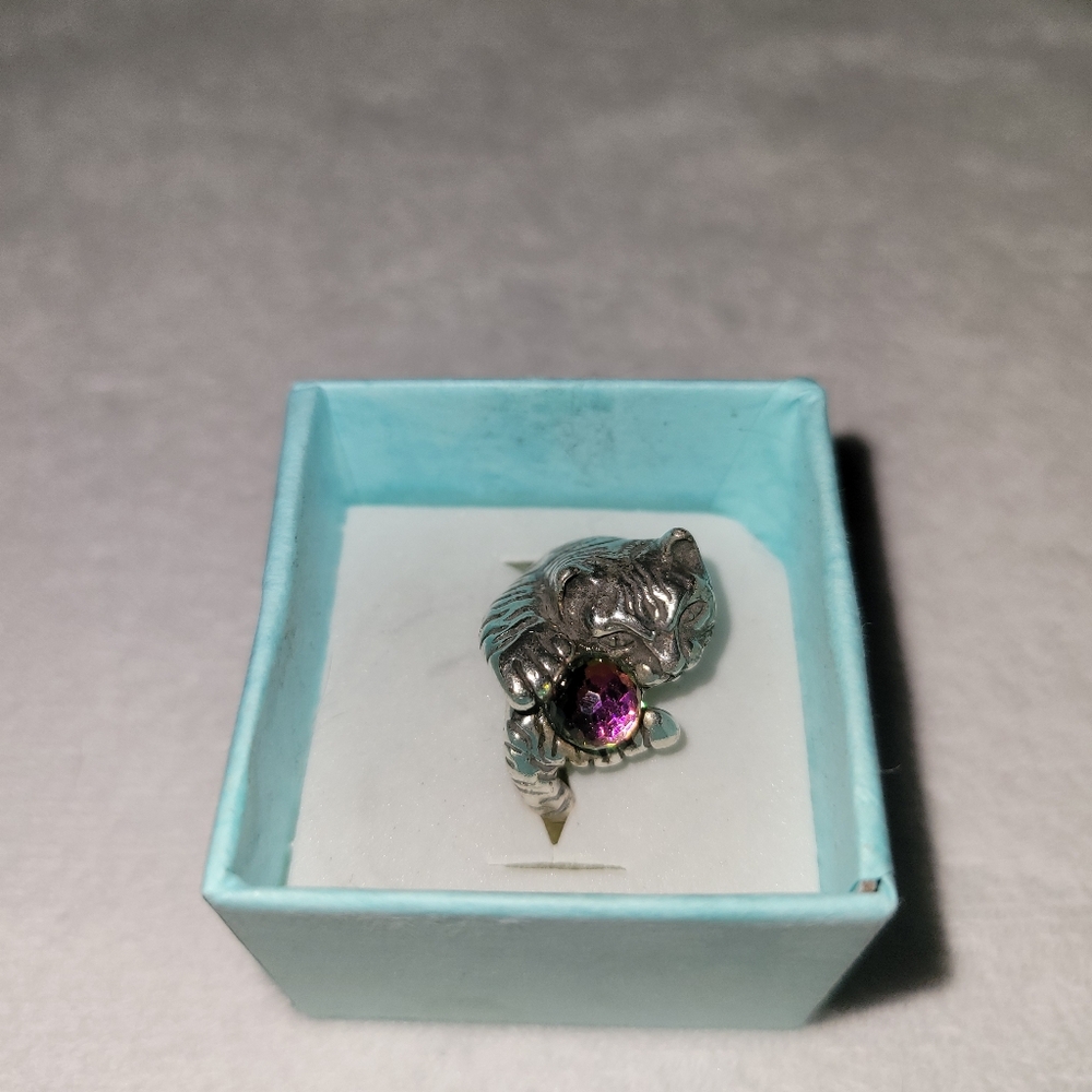 Vintage Cat Holding Crystal Ball Ring